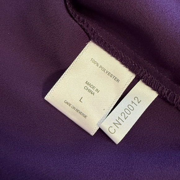 Vintage New York & Co Purple Blue Long Sleeve Funky Button Front Bow Shirt Sz LG - Picture 10 of 13